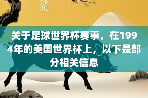 关于足球世界杯赛事，在1994年的美国世界杯上，以下是部分相关信息洛阳市法福文化传播有限公司