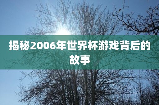 揭秘2006年世界杯游戏背后的故事